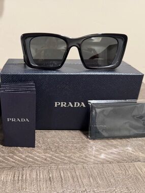 Prada Black Square Sunglasses with Black Dark Grey